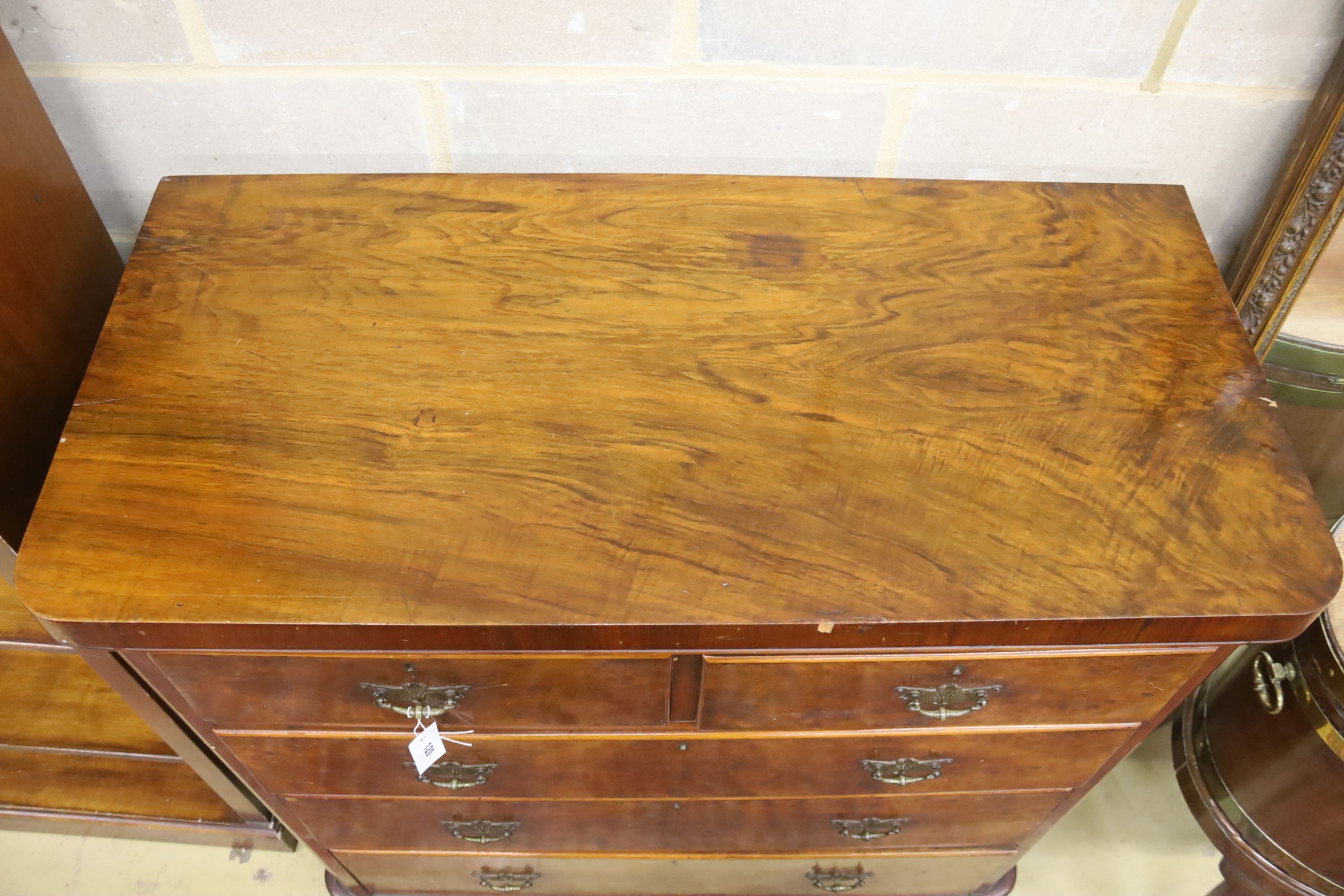 A late Victorian figured walnut chest, width 102cm, depth 48cm, height 104cm